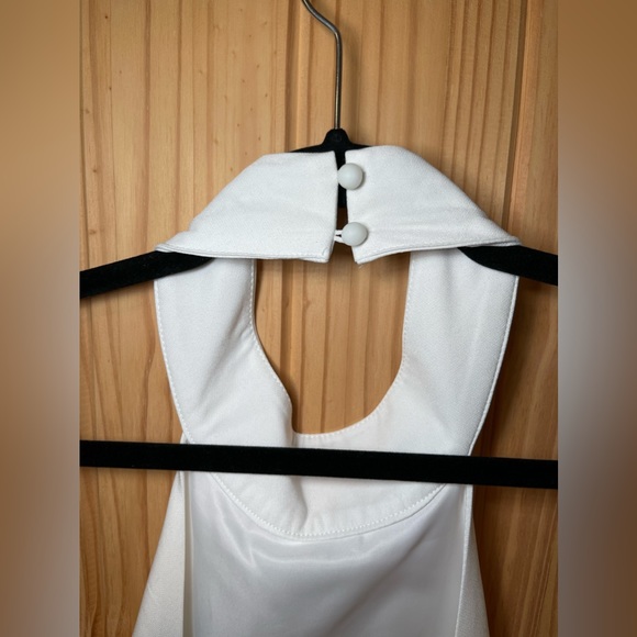 SHEIN BAE Fuzzy Trim Halter Neck Dress White - Picture 7 of 11